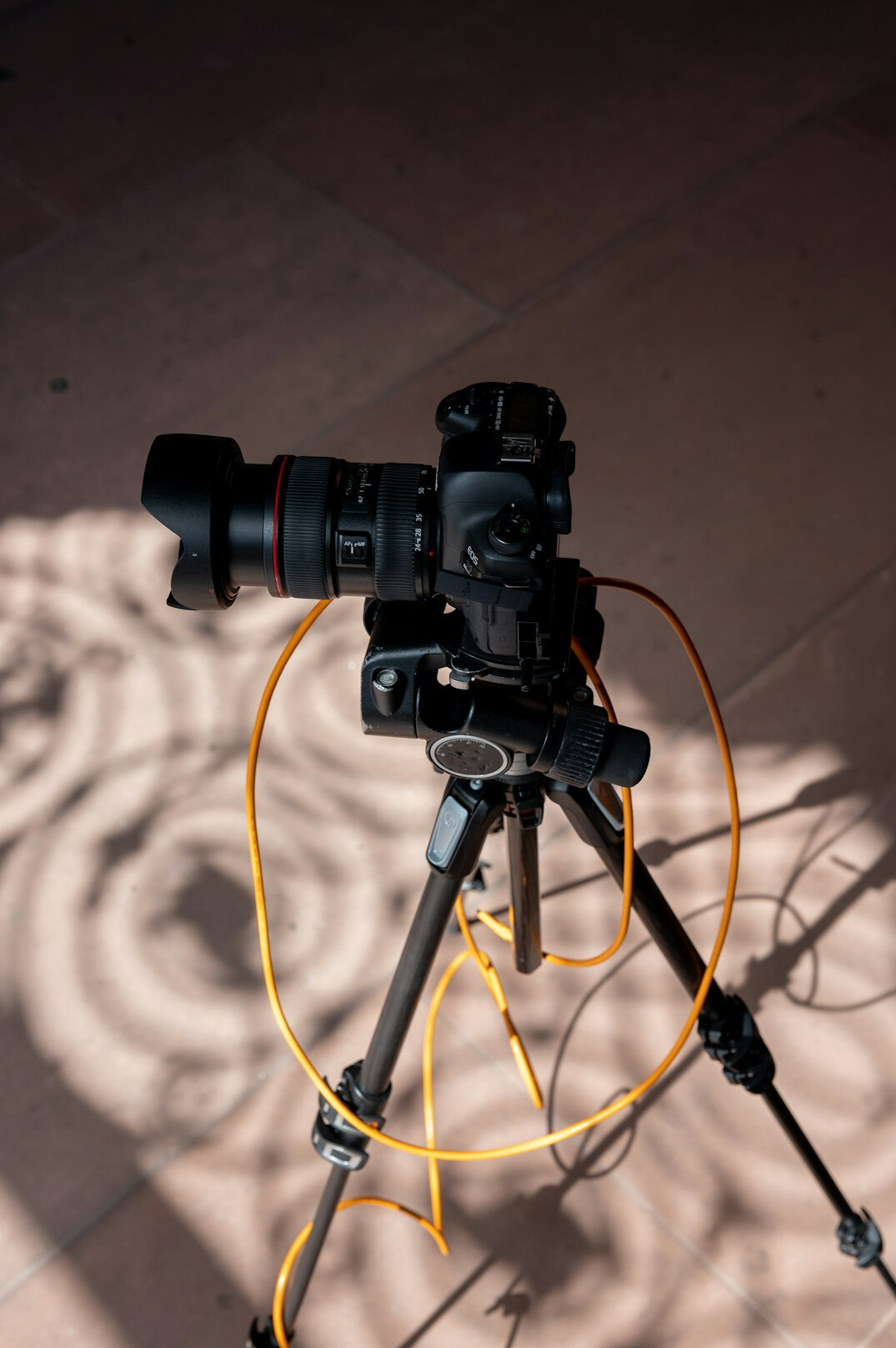 professional video camera on tripod